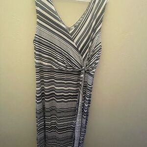 Lane Bryant Black and White Ruched Faux Wrap Maxi Dress